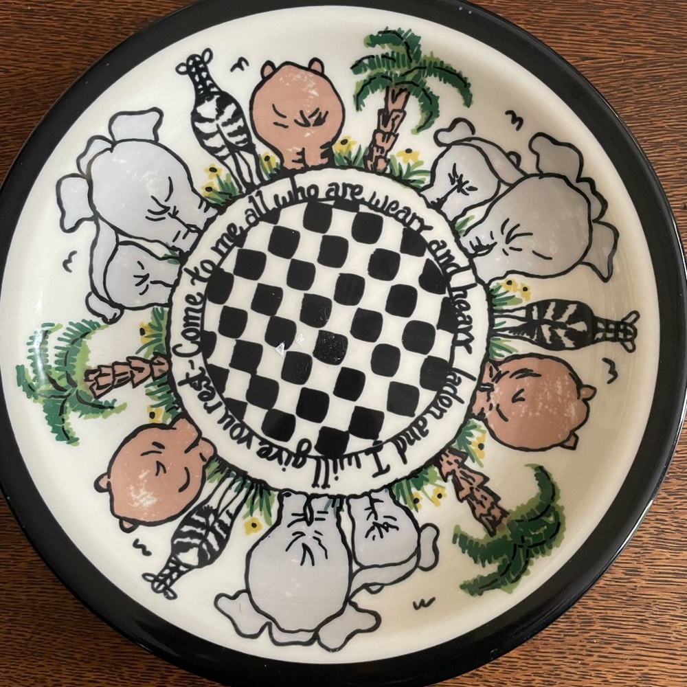 Beautiful 9” Homer Laughlin plate. The Mustard Seed, Matthew 11:28.